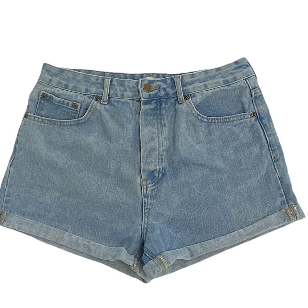 Forever 21 Women's High Rise Clean Cut A-Line Folded Denim Short Blue Size 30